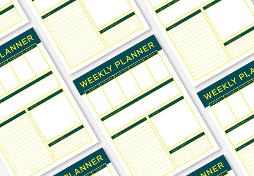 Weekly Planner Layout with a Green and Yellow Color Scheme