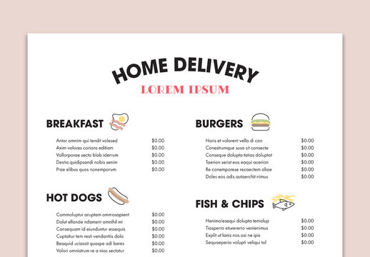 Home Delivery Menu Layout
