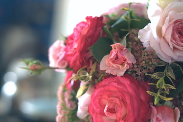 bouquet of pink and red roses
