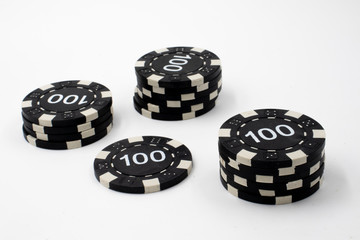poker chips on white background