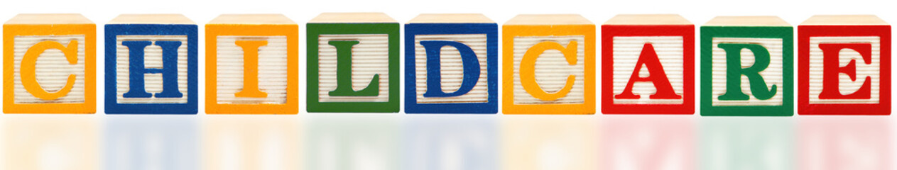 Childcare spelled out with Alphabet Blocks
