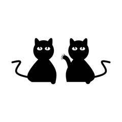Two black cats with a clawed paw on white background. 