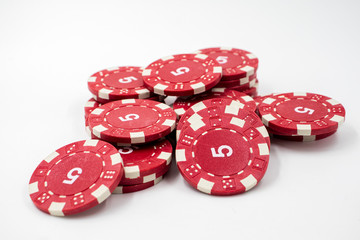 poker chips on white background	