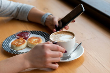 breakfast with coffee Strawberry eating strawberries