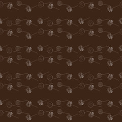 Valentine's day Seamless pattern with cute and yummy collection chocolate covered oreo pops illustration on brown background. Love pastry sweets bakery products desserts.