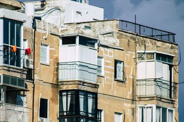 Fototapeta na wymiar View of the facade of a building in the streets of Tel Aviv Israel