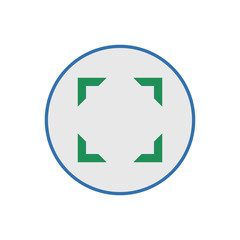 Focus, full screen icon on black circle. White background