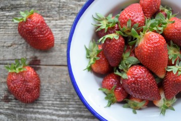 strawberries on a wooden table