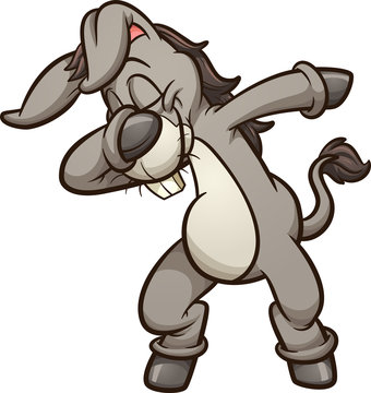 Dabbing gray cartoon donkey dancing. Vector clip art illustration with simple gradients. All in single layer.
