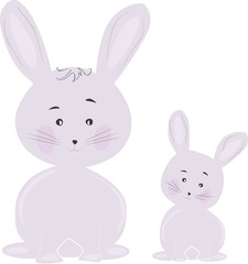 Cute animal rabbit baby and mom vector illustration for greeting card and invitation