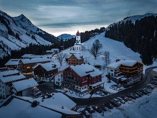 österreich, vorarlberg, winter, schnee, damüls, tirol, ischgl, kirche, bergdorf, kirchturm,...