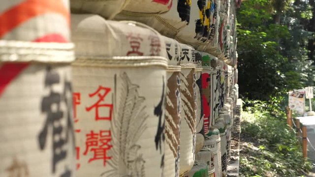 Traditional japanese sake barrels in Tokyo Mejiji-Jingu