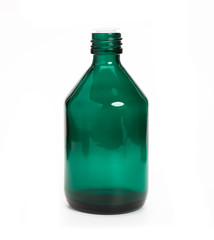 Medical green bottles for medicine in cosmetology on a white background