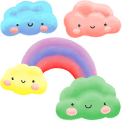 cute sweet clouds with faces set isolated