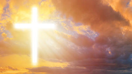 Luminous cross in the sky. Religious signs. Religious symbol. Crucifixion. Religion. Orthodox...