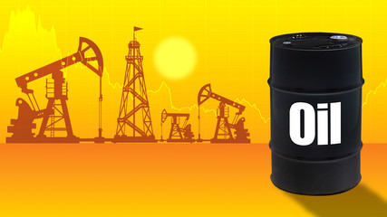 Concept of oil production on an orange background. Fluctuations in the volume of crude oil...