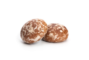 Gingerbread cookies with jam on a white background.
