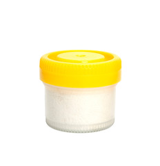 Plastic jar on a white background for use in cosmetology.