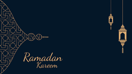 Ramadan celebrate banner with golden colored, Muslim holy month vector illustration