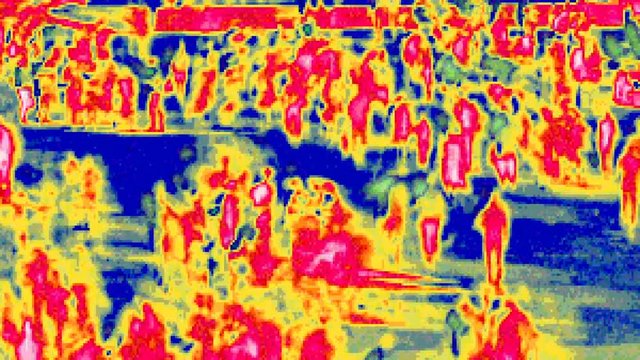 City in the thermal imager infrared images of people