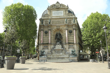 beautiful Saint Michel fountain in Paris famous place