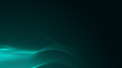 Dot green wave light screen gradient texture background. Abstract  technology big data digital background. 3d rendering.