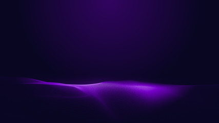 Dot blue purple wave line light gradient dark background. Abstract  technology big data digital background. 3d rendering.