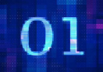 01 binary computer code on the  screen on monitor computer technology with blue background. Abstract digital future design concept.