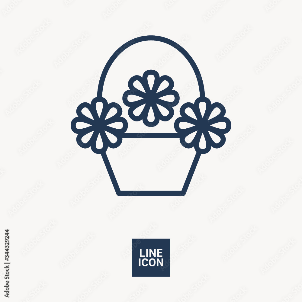 Poster a basket with flowers linear vector icon for websites and mobile minimalistic flat design.