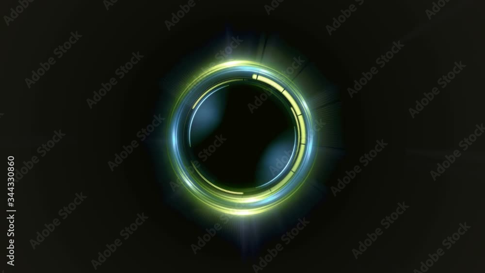 Poster modern composition of rotating glowing ring. 3d render loop animation. 4k, uhd