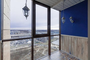 Small balcony interior in modern apartment building