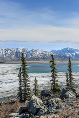 Beautiful Alaskan Landscape of a lake thawing in Springtime in the Wrangell  Mountains