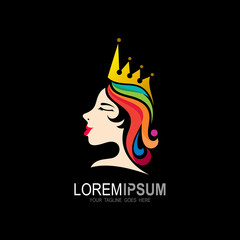 Beautiful lady logo with queen crown, face logo vector