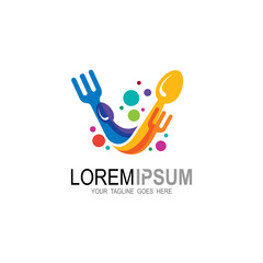 Fototapeta premium V logo, Letter V logo with cutlery design template, Spoon and Fork icons