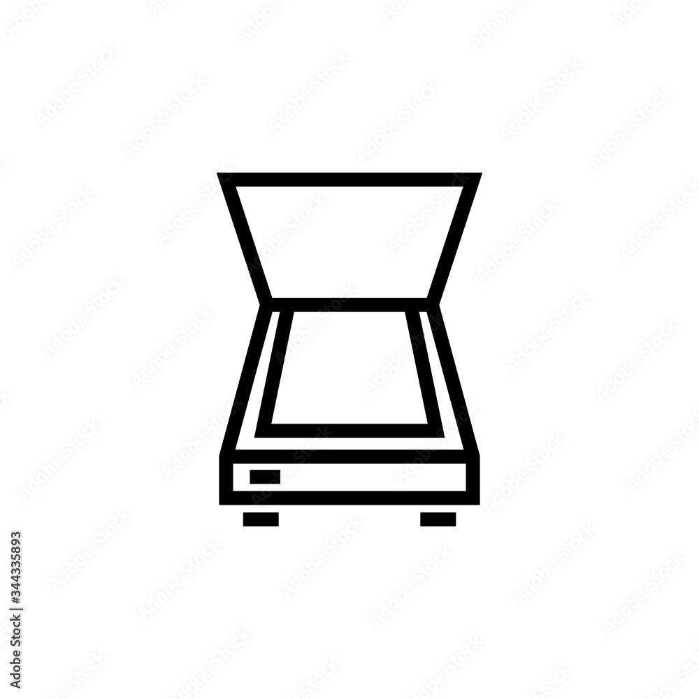 Poster scanner vector icon in linear, outline icon isolated on white background