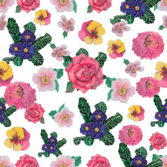 Seamless pattern with hand drawn watercoloring flowers