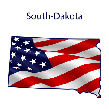 South-Dakota full of American flag waving in the wind