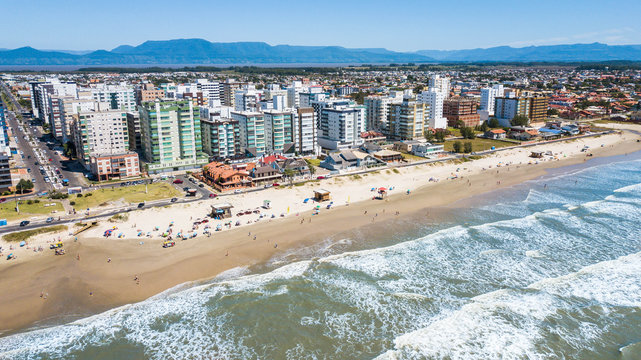 Cap&atilde;o da Canoa - RS. Aerial view of the beach and city of Cap&atilde;o da Canoa in the state of Rio Grande do Sul, southern Brazil
