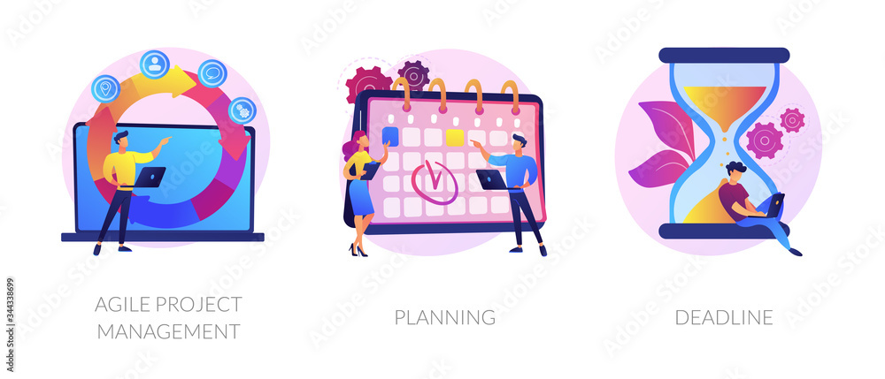Poster task management and productivity icons set. workflow organization and optimization scheme. agile pro