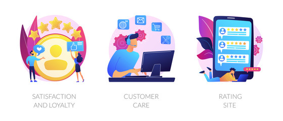 Website ranking icons cartoon set. Desktop chat messages. Technical support, hotline. Satisfaction and loyalty, customer care, rating site metaphors. Vector isolated concept metaphor illustrations