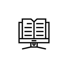 Digital book vector icon in linear, outline icon isolated on white background