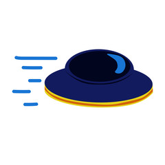 UFO flies at high speed. illustration in flat style.