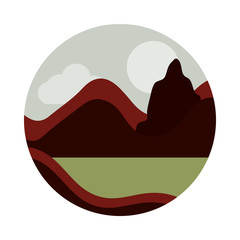 landscape nature mountains field sun flat style icon