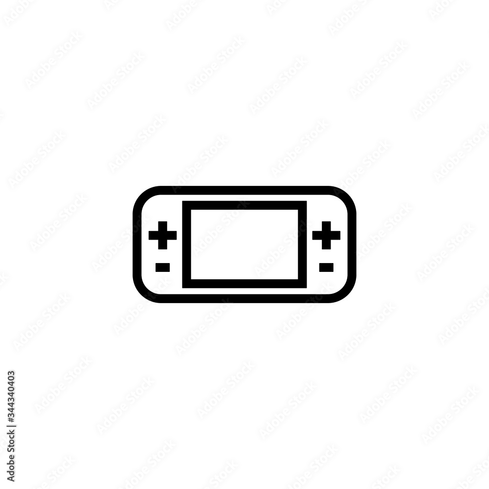 Poster portable video game console icon in linear, outline icon isolated on white background