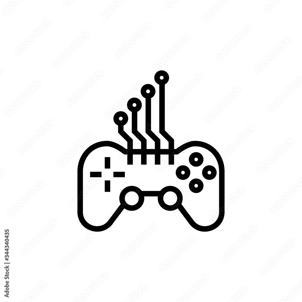 Poster game control vector icon in linear, outline icon isolated on white background