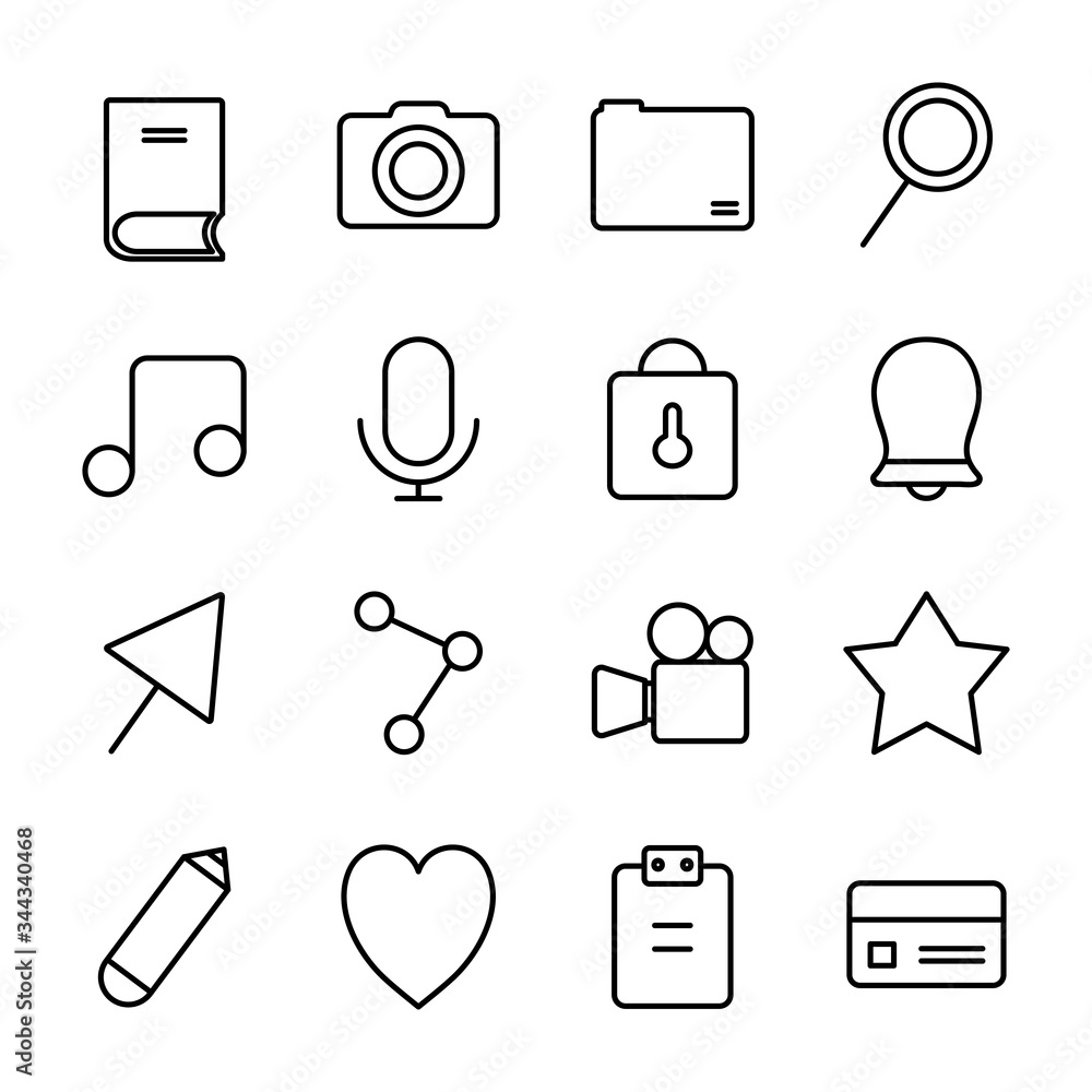 Poster microphone and user interface icon set, line style