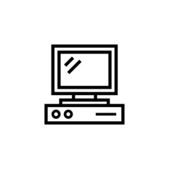Vintage personal computer icon in linear, outline icon isolated on white background