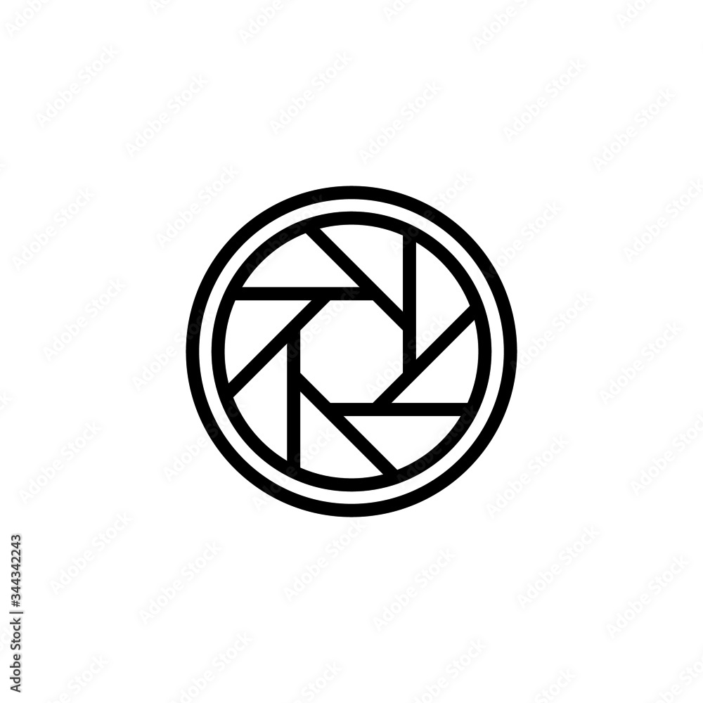 Poster camera shutter icon in linear, outline icon isolated on white background