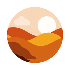 landscape nature desert sand dunes sun sky flat style icon
