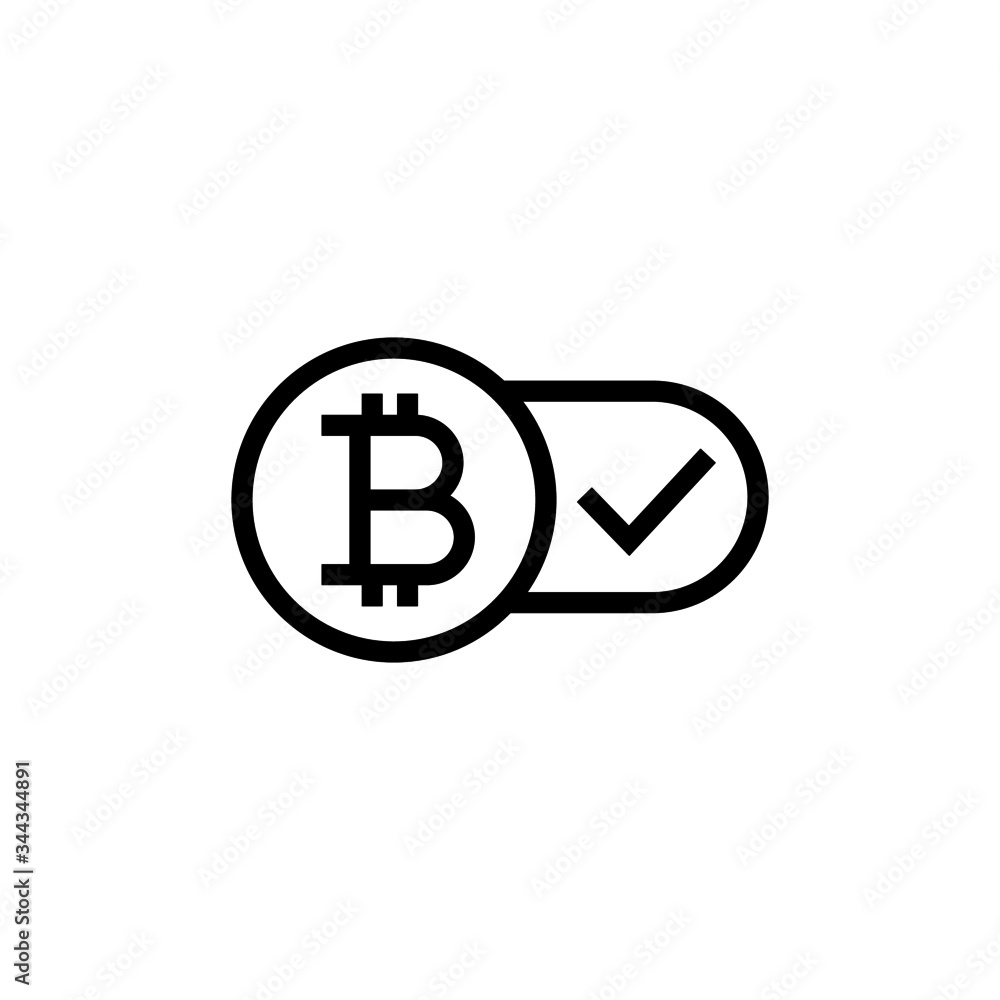 Poster bitcoin accepted vector icon in linear, outline icon isolated on white background